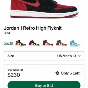 Nike mens Jordan 1 Retro high fly knit  - Black and Red with red soles